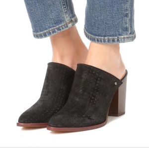Sam Edelman Bates Black Suede Mules Clogs Stacked Heel Size 10